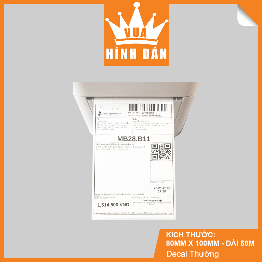 Decal Thường 80x100mm In Mã Vạch, In Tem Cuộn 50m