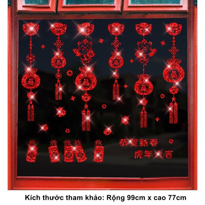 Decal hít tĩnh điện trang trí dán tết - 2 CHÚ MÈO CẦM TÚI TIỀN THỎI VÀNG PHAO NỔ