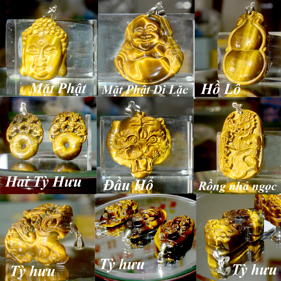 Mặt dây chuyền đá mắt hổ hình đầu Hổ