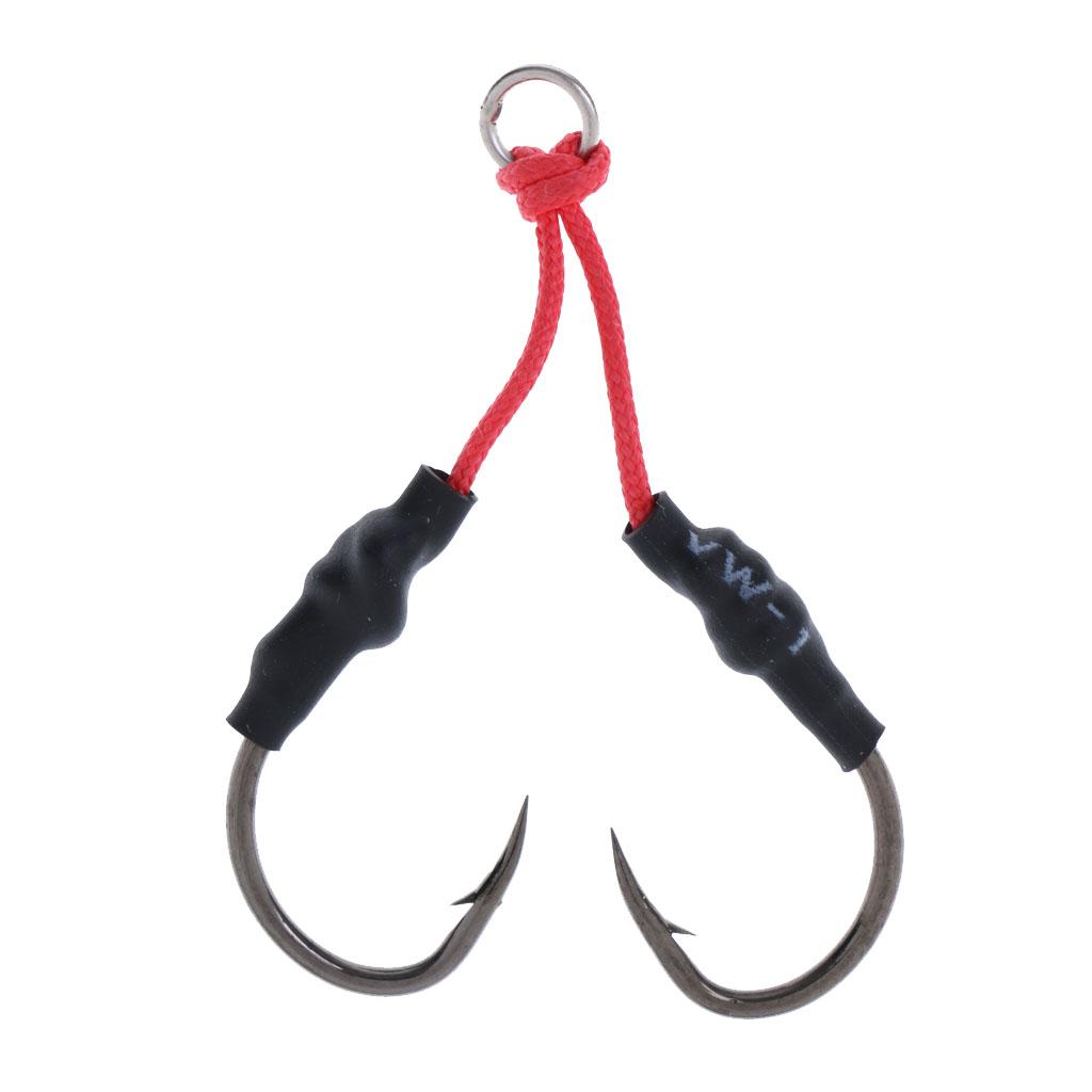 6 Pieces Carbon Steel Dual Assist Hook Super Strong Braid Assist Cords