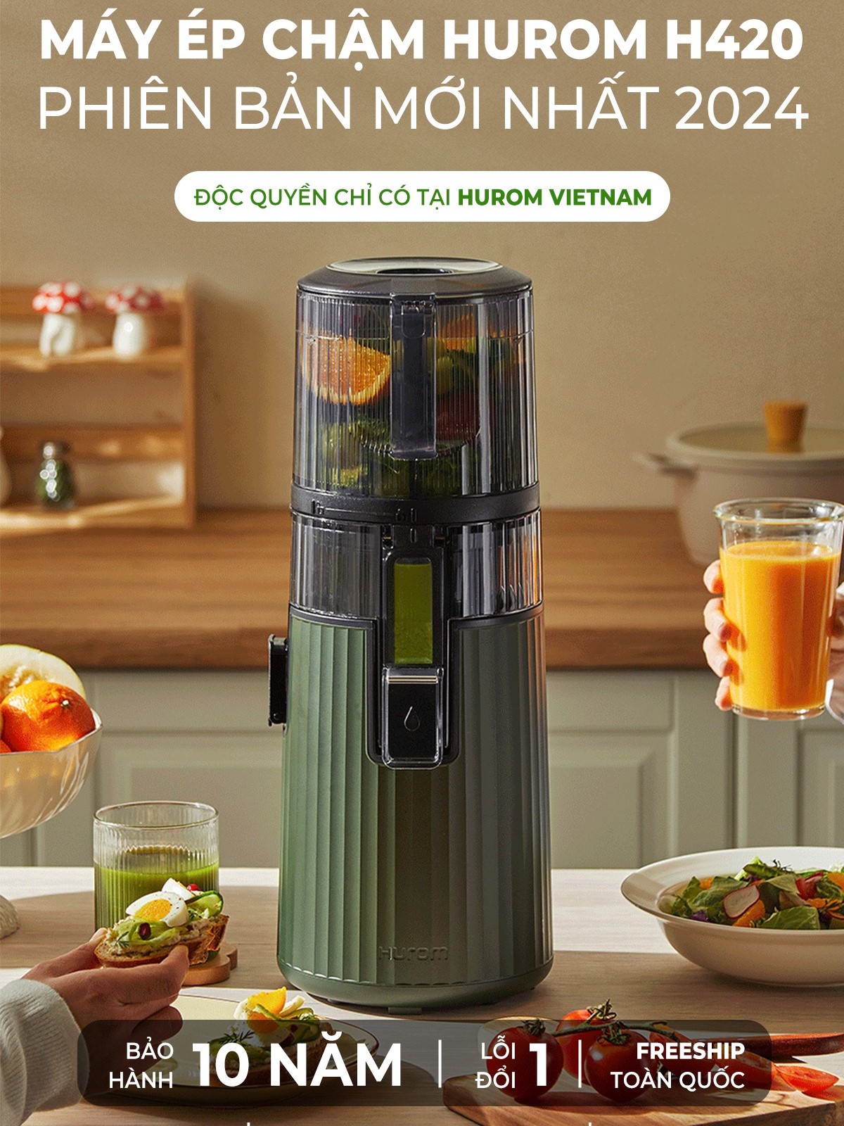 MÁY ÉP CHẬM HUROM H420 2024 - Hàng Chính Hãng - Bảo Hành 10 Năm Động Cơ