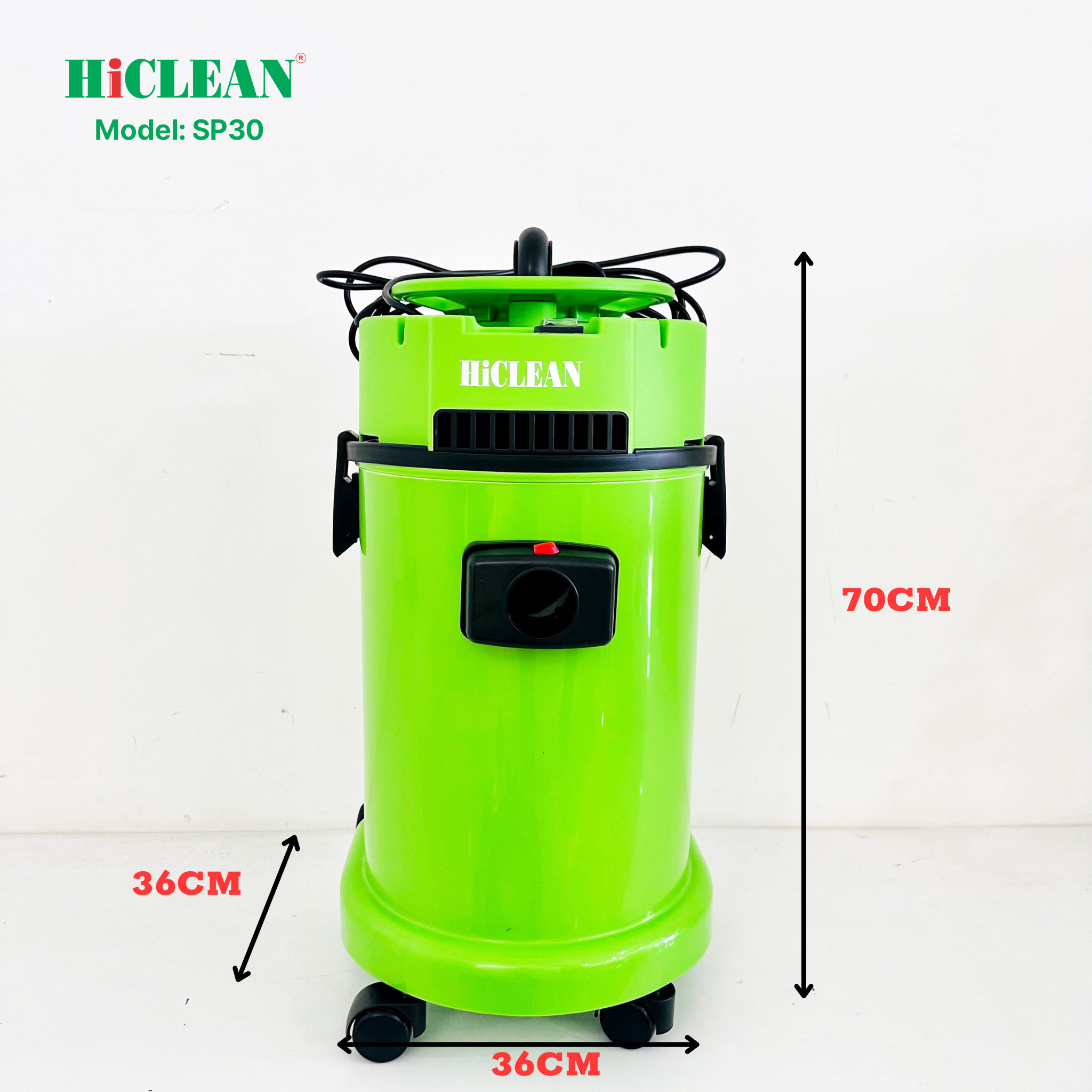 Máy hút bụi khô và ướt HiClean SP30, công suất 1500W, thùng nhựa ABS, dung tích 30L - Hàng Chính Hãng