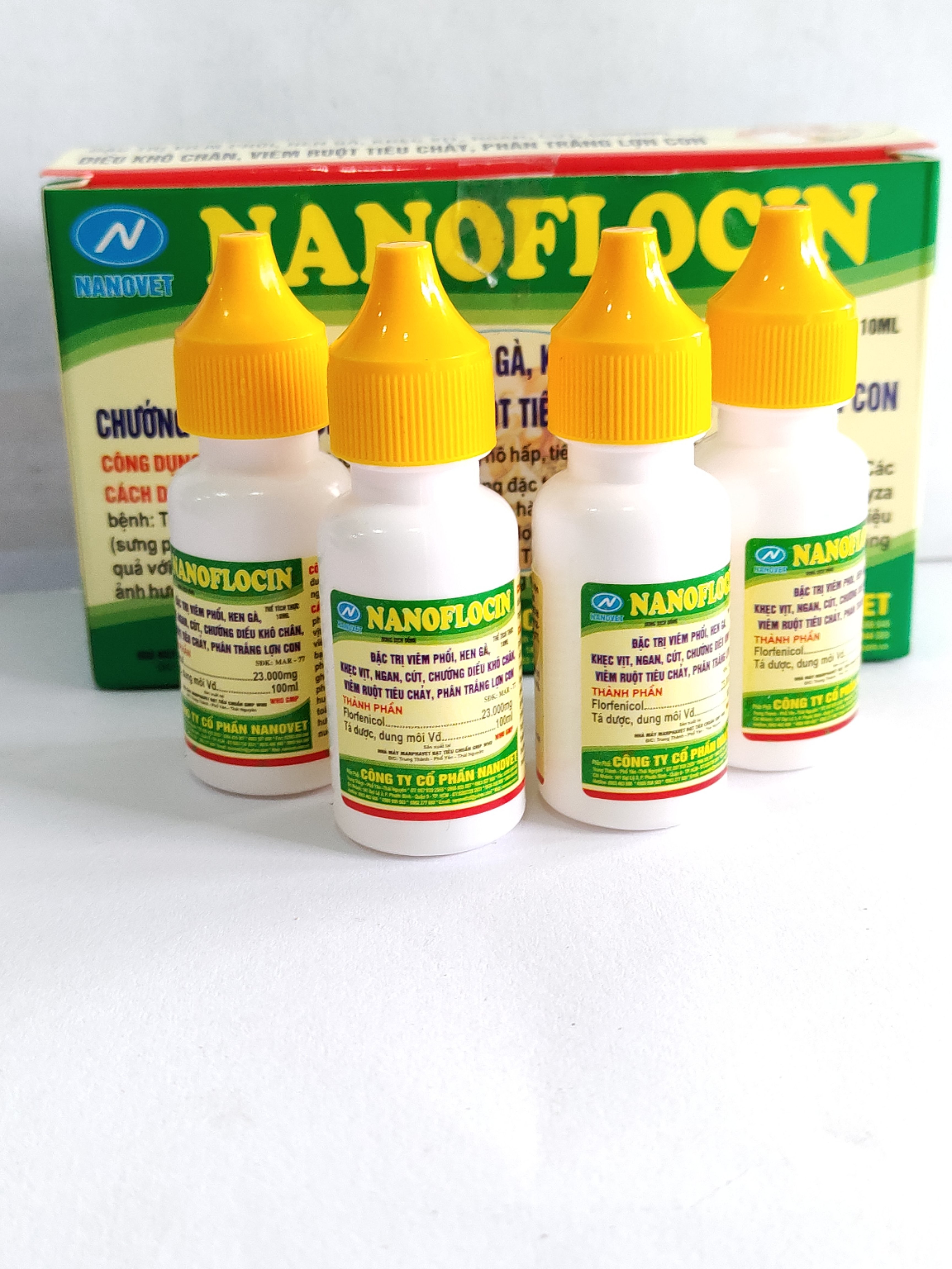 NANO NANOFLOCIN 10ML dung dịch uống đặc trị viêm phổi, hen gà, khẹc vịt, ngan, cút