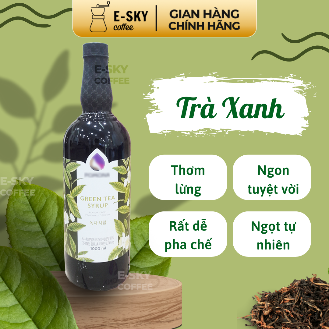 Siro Trà Xanh Green Tea Syrup Nguyên Liệu Pha Chế Hàn Quốc Chai Thủy Tinh 1 Lít