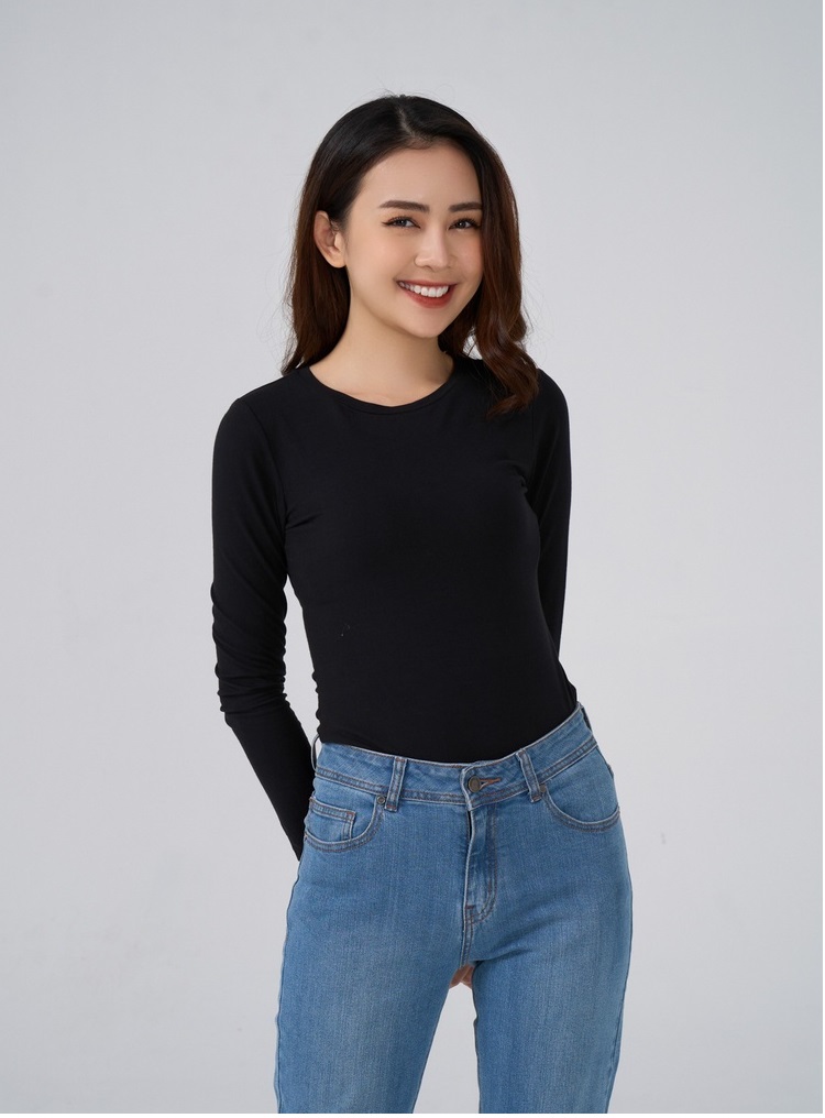 <BST Mới> Áo thun giữ nhiệt nữ dài tay cổ tròn Vicci vải Premium Cotton cao cấp co giãn, mềm mịn ôm dáng nhiều màu