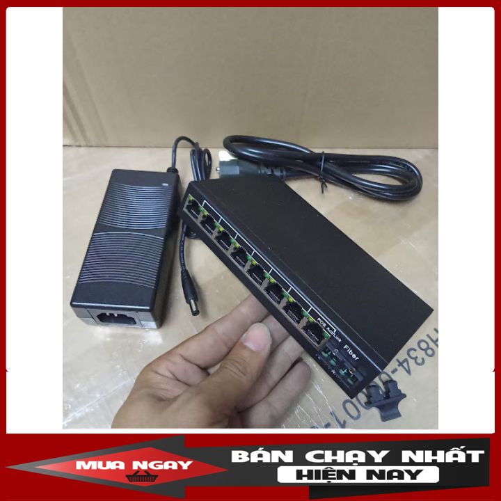 Bộ chia mạng 8 cổng (switch Poe) + 1 cổng quang Fiber hỗ trợ cho camera IP Poe