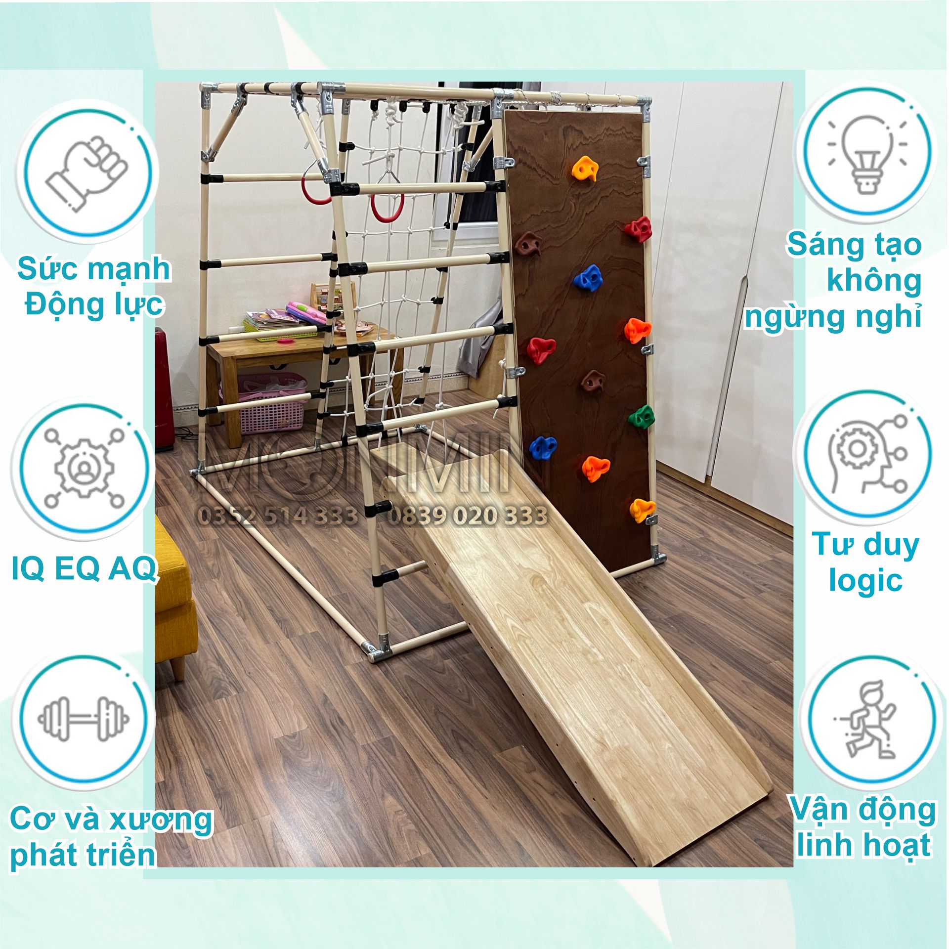 Xà đu đa năng Satech - Khung vận động cho bé - Hình hộp thang cân - Bộ cao 1.4m: 1 3 4 5 6