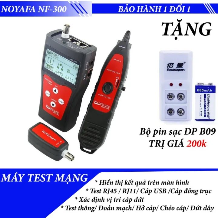 Quà Tặng Kèm - Máy test cáp mạng, cáp đồng trục, USB và điện thoại NOYAFA NF-300. Máy Dò Dây Âm Tường Noyafa NF300 - Hàng Chính Hãng. NF-300 BNC USB RJ11 Telephone RJ45 LAN Network Cable Tester Wire Tracker Anti-Interference Tone Tracer