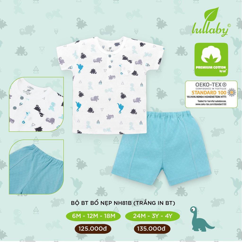 Bộ cộc tay bé trai cotton vân thoáng Lullaby NH81B, áo cộc tay bổ nẹp, quần đùi mềm mịn