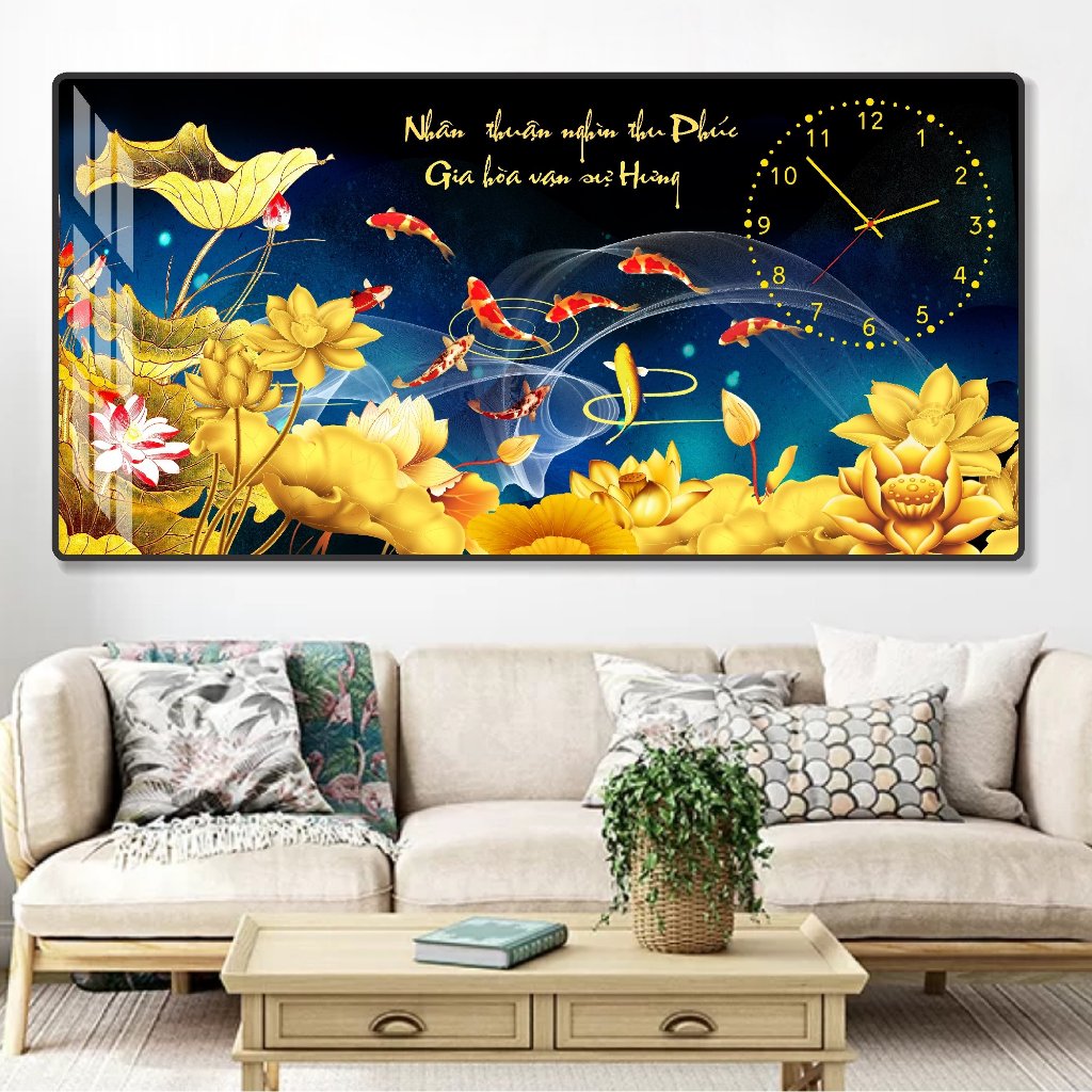 (HCM) Tranh đồng hồ tráng gương phong thủy trang trí phòng khách, quà tân gia kèm đinh