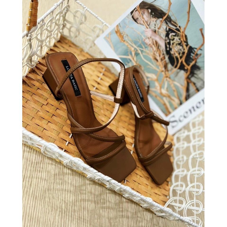 Sandal quai mảnh đan thưa dây gót chun lệch - 4P