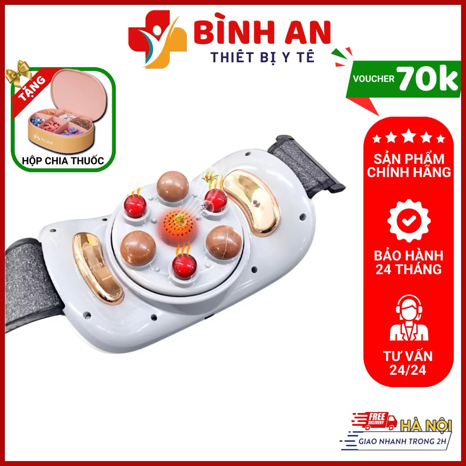 Đai massage, máy massage tan mỡ bụng bi xoay kết hợp chườm nóng thảo dược  cao cấp
