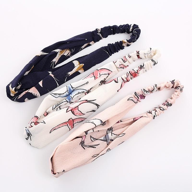 Băng đô nữ chiffon họa tiết chim yến đơn giản dễ phối đồ
