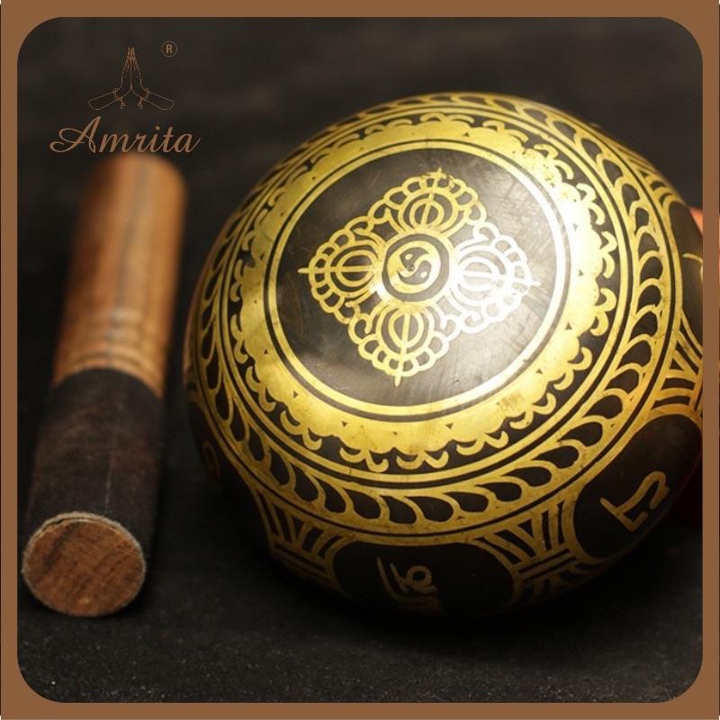 Chuông xoay Tây Tạng - Singing Bowl - Chuông bát xoay xanh Tây Tạng - Chuông bát xoay Nepal - Amrita