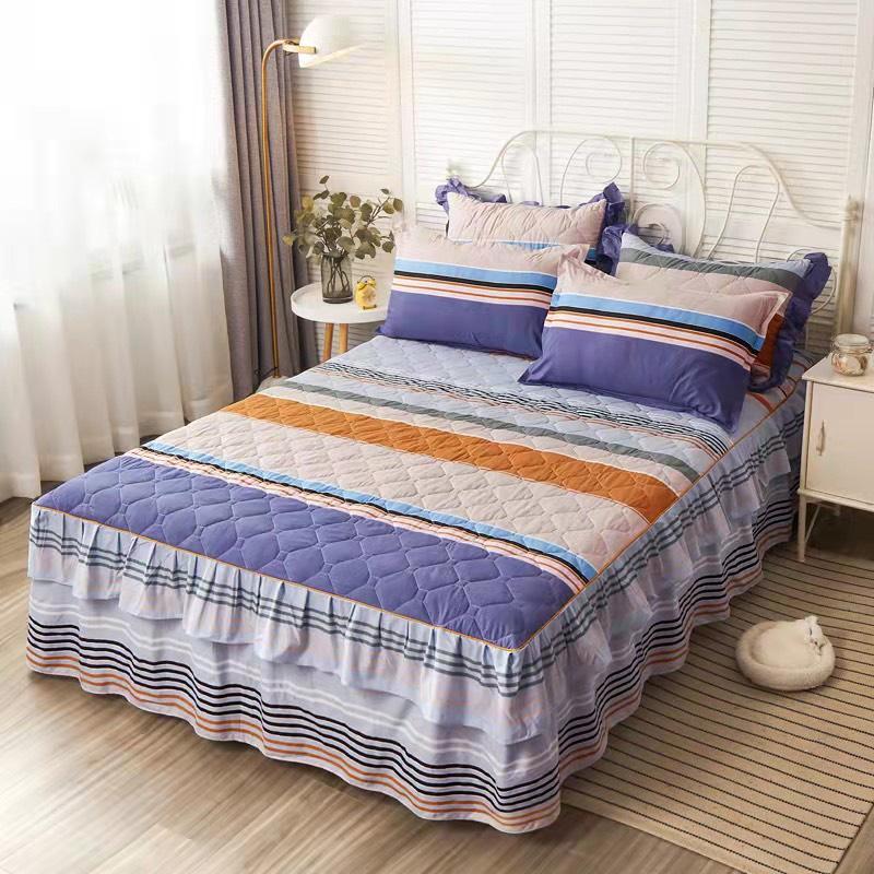 Bộ Ga Gối Cotton Trần Bông 2 lớp - Ga Gối Cotton Phủ Viền Bèo Hàng Nhập Khẩu