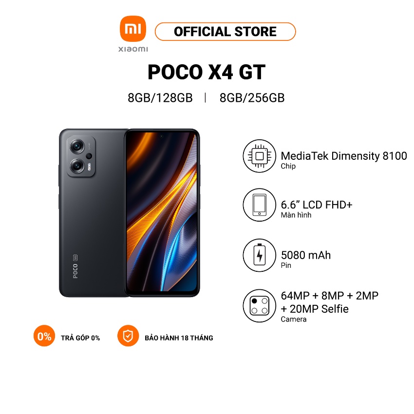 Điện thoại XIAOMI POCO X4 GT 8+128GB/8+256GB | MediaTek Dimensity 8100 | Sạc nhanh 67W - Hàng chính hãng