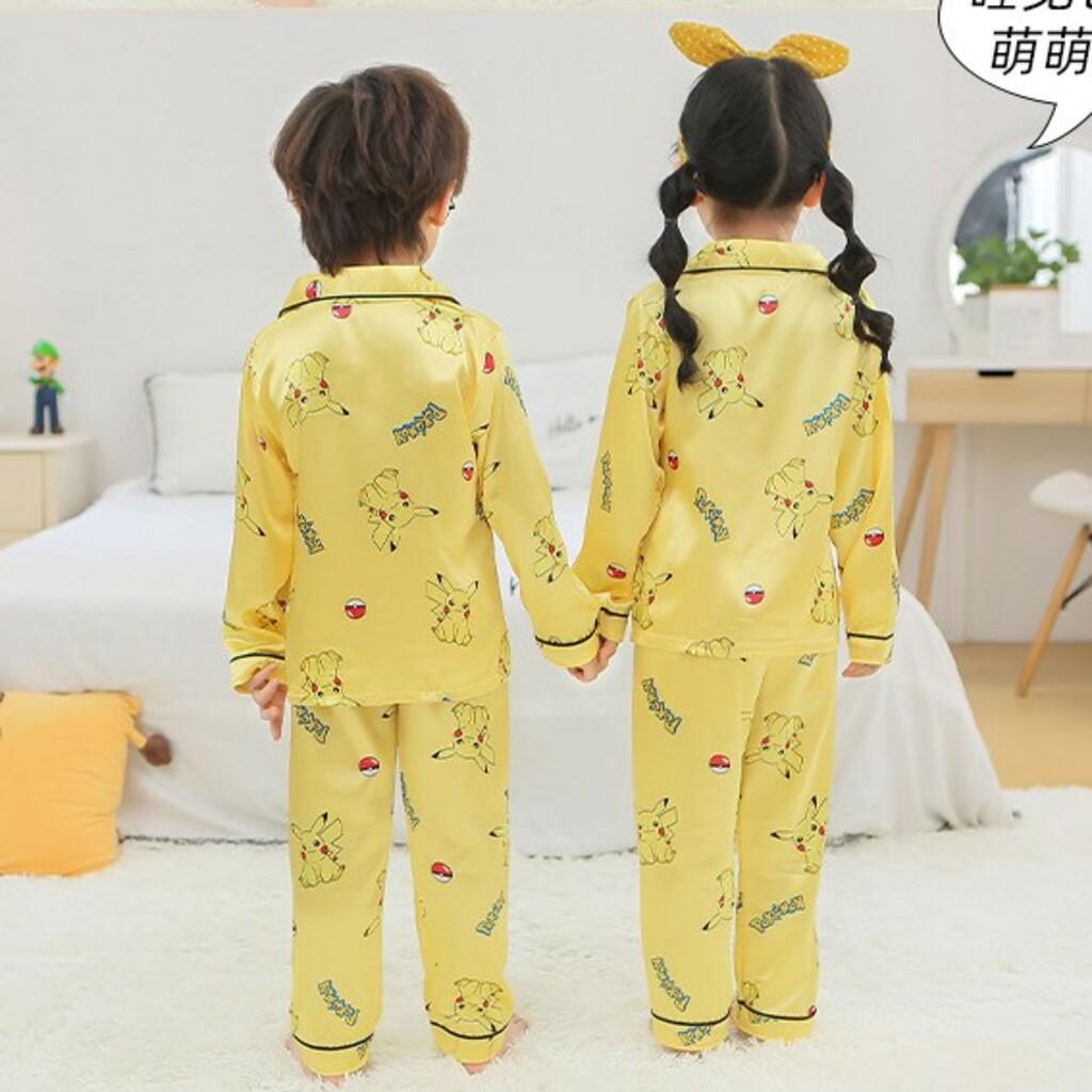 Đồ Ngủ Pijama Lụa In Pikachu Cực Xinh Cho Bé Trai Bé Mặc Đều Xinh, Đồ Bộ Pijama Hình Cho Bé Từ 6-28Kg - SUMO KIDS