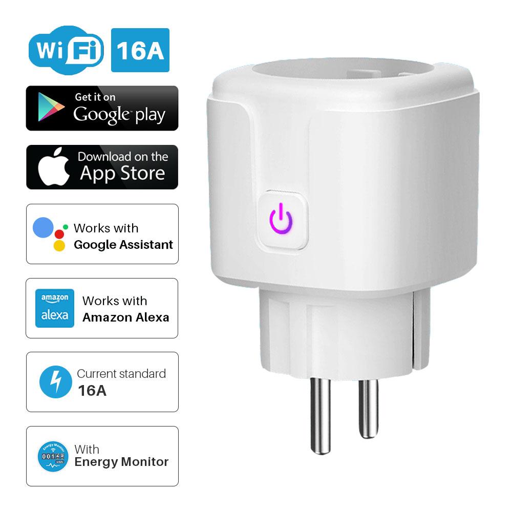 SMART PLUP WiFi Ổ cắm EU 16A Chức năng thời gian theo dõi Power Power Tuya SmartLife hoạt động với Alexa Google Assistant Yandex