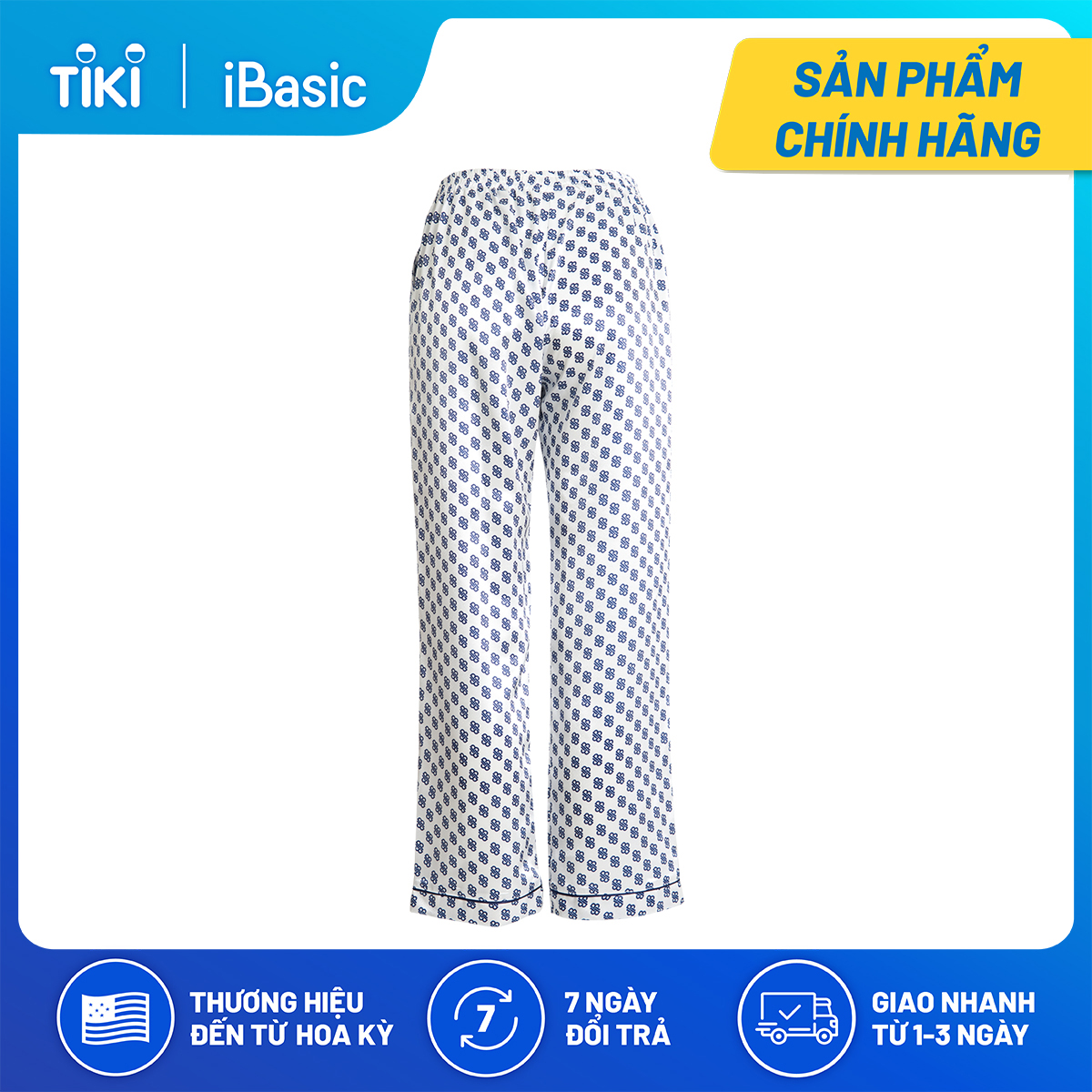 Quần dài pyjama lụa Satin ngắn hoạ tiết icon iBasic HOMW029B
