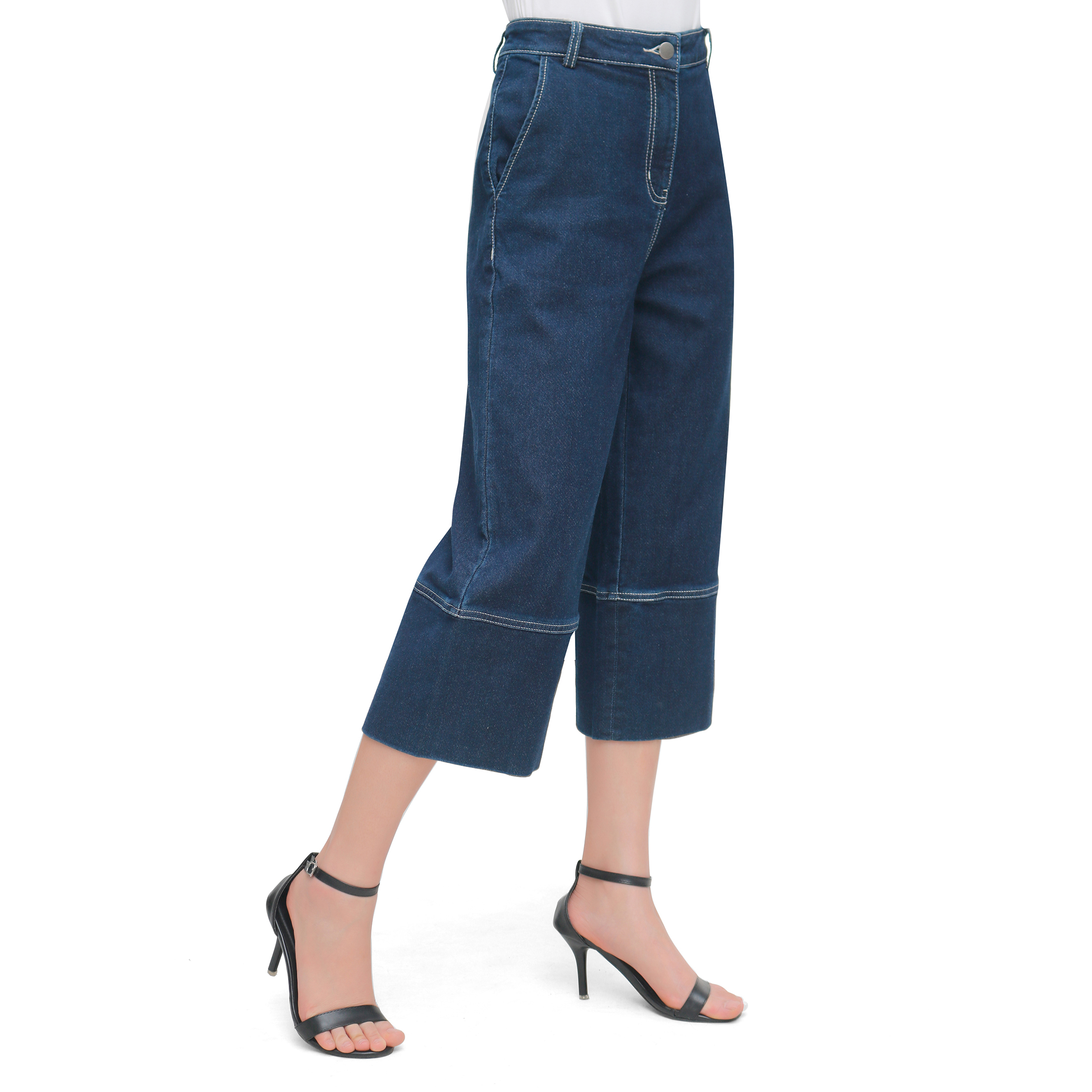 Quần bò nữ dáng rộng màu xanh đen Narsis P0011