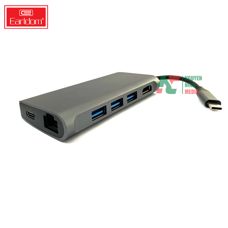 Cáp Chuyển USB TYPE C Sang HDMI / USB 3.0 / RJ45 / SD TF / USB-C PD Earldom W21 - Hàng Chính Hãng