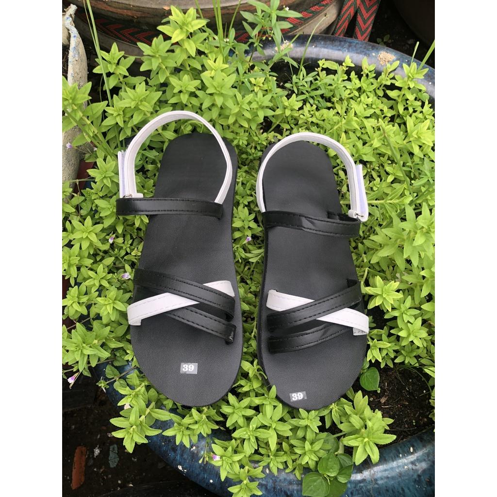 Xăng đan nữ đế đen quai đen phối trắng size từ 34 đến 42