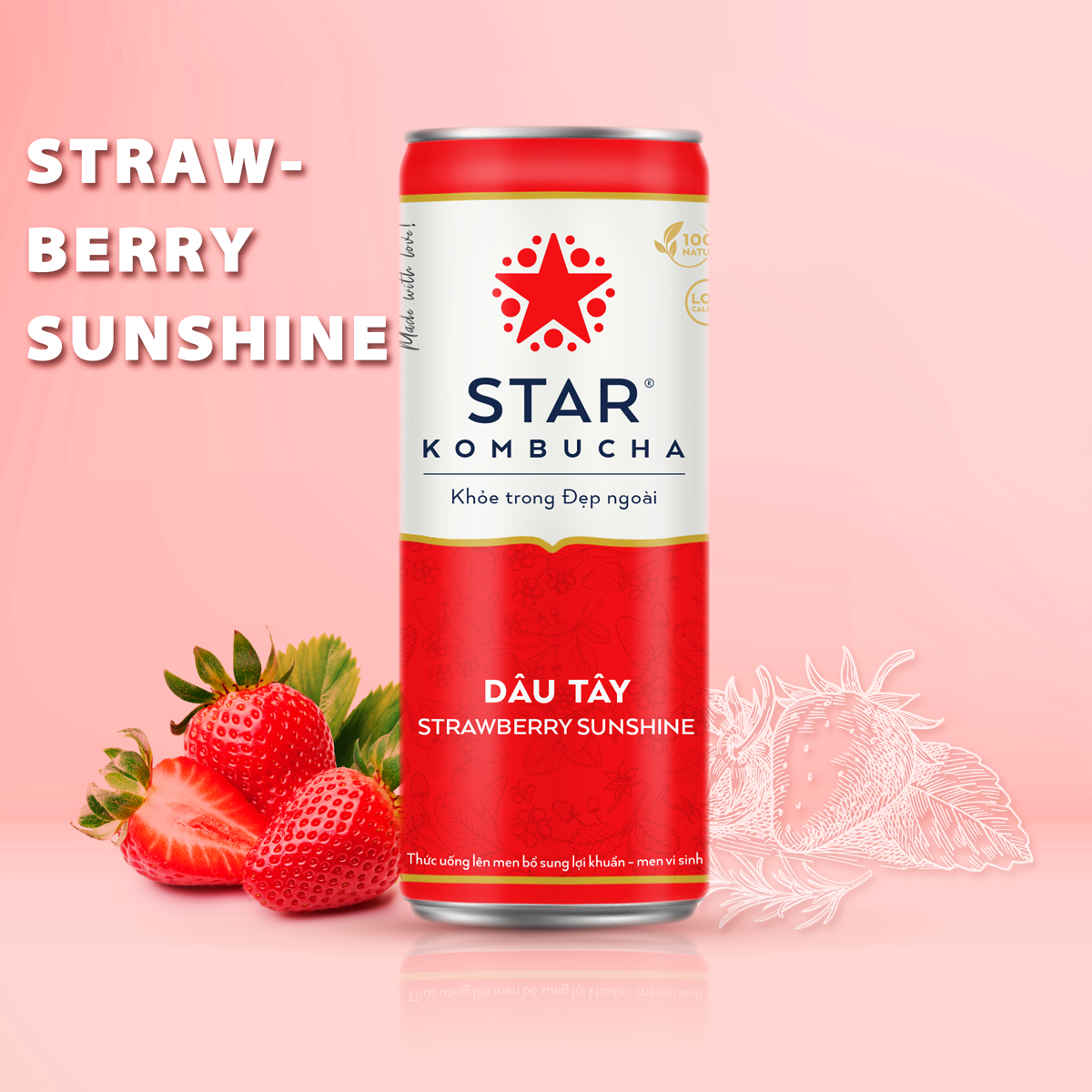 Lốc 6 lon thức uống lên men STAR KOMBUCHA Dâu Tây / Strawberry Sunshine (250ml/lon)