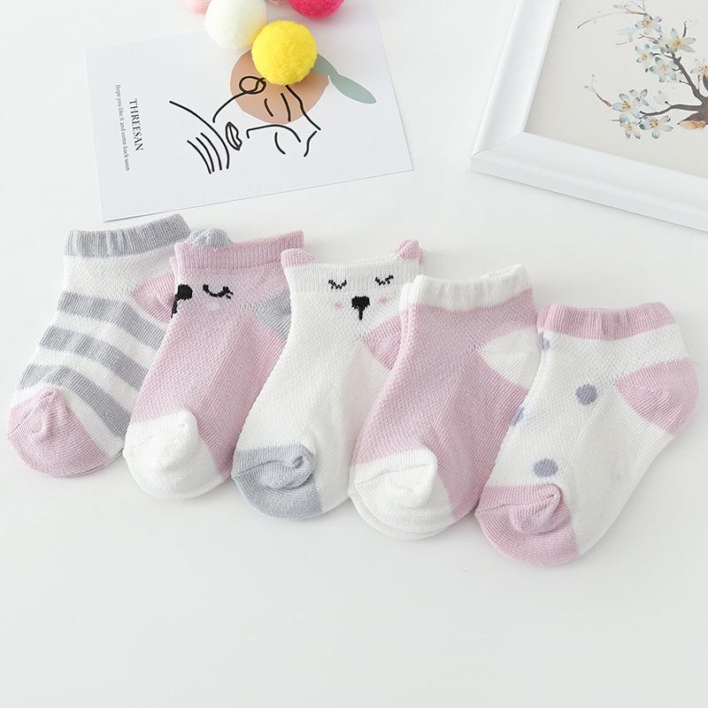 Tất trẻ em, Set 5 đôi tất điều hòa cotton cổ thấp Kid's Socks mềm mại thoáng khí cho trẻ sơ sinh