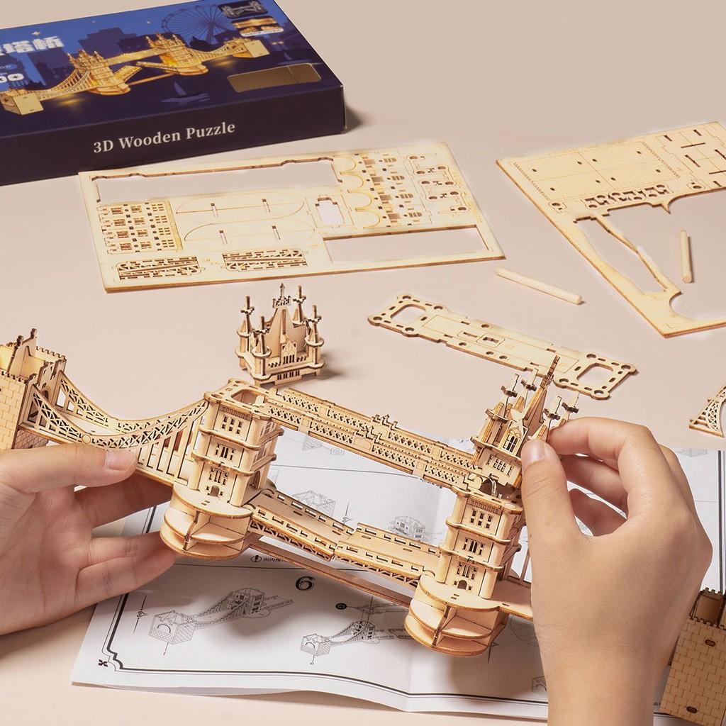 Đồ chơi lắp ráp gỗ 3D Mô hình Cầu Tháp Luân Đôn Tower Bridge TG412 Kèm đèn LED