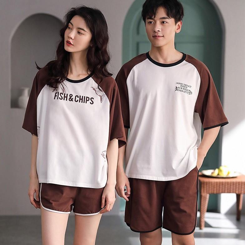 Đồ bộ mặc nhà nữ mùa hè thun cotton họa tiết chữ fish &chip