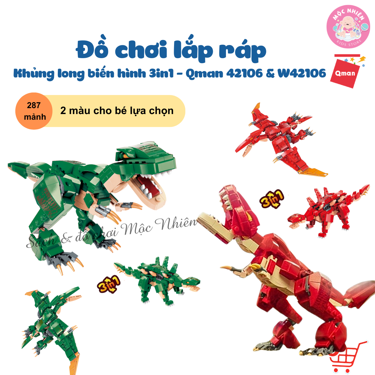 Đồ Chơi Lắp Ráp Khủng Long Qman 42106 Khủng Long Biến Đổi (287 Mảnh Ghép) Dành Cho Bé Trai Trên 6 Tuổi