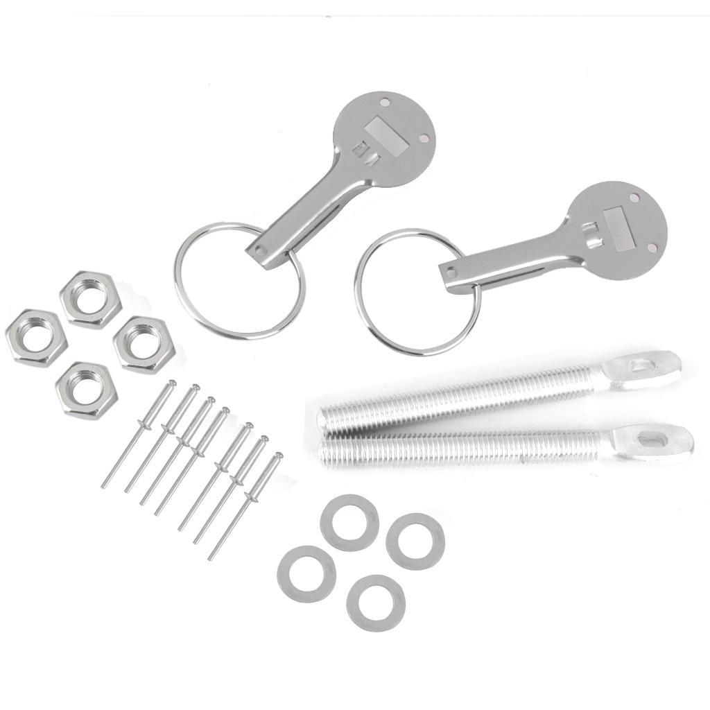 Hood Pin Black+Silver Racing Lock Kit Set Pair