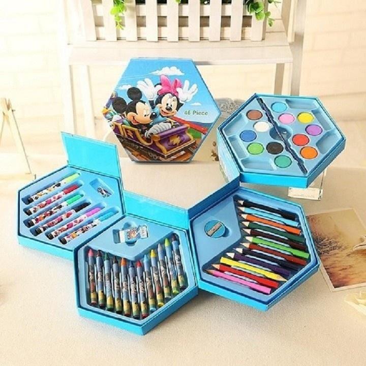 HỘP BÚT CHÌ MÀUBÚT CHÌ MÀU 4 TẤNG 46 MÓN XOAY DÀNH CHO BÉ