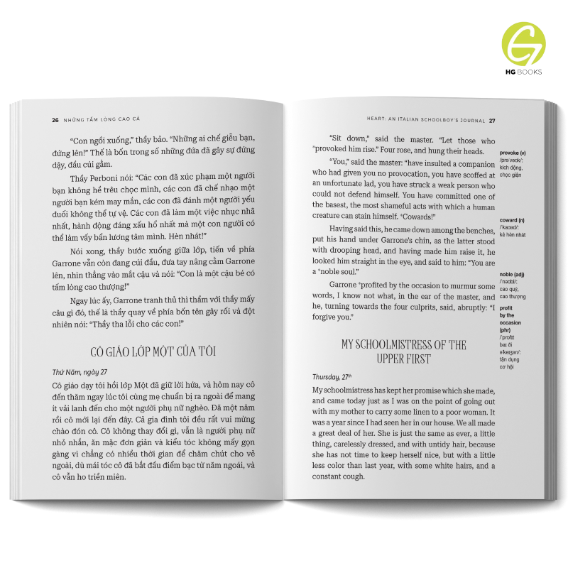 Sách song ngữ văn học kinh điển Những Tấm Lòng Cao Cả - Có note từ vựng, tặng kèm file nghe - HG Books