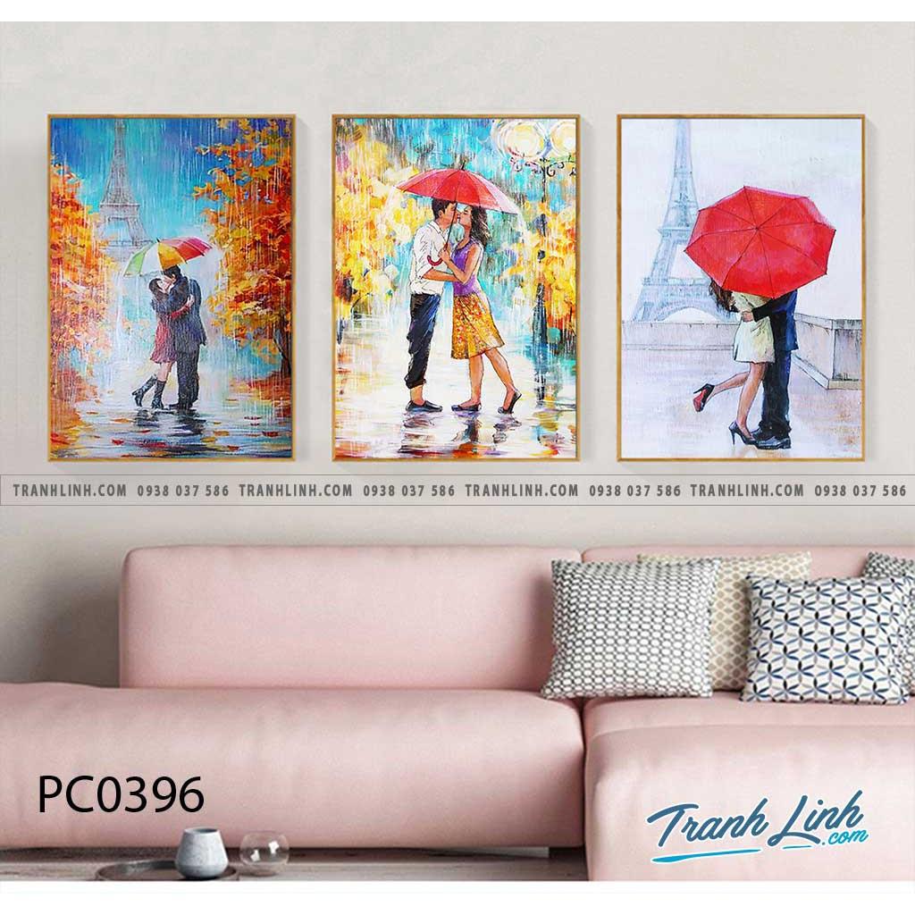 Bộ 3 tranh canvas đôi tình nhân dưới những con mưa