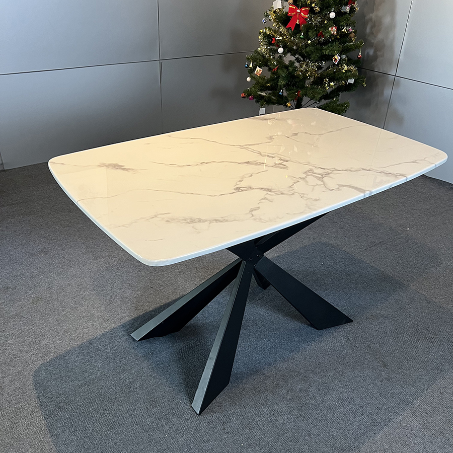 Bàn ăn mặt đá cẩm thạch chân sắt sơn đen 1m2 - 1m4 - 1m6 - 1m8 kết hợp ghế Sheraton trám 4 ghế 6 ghế 8 ghế