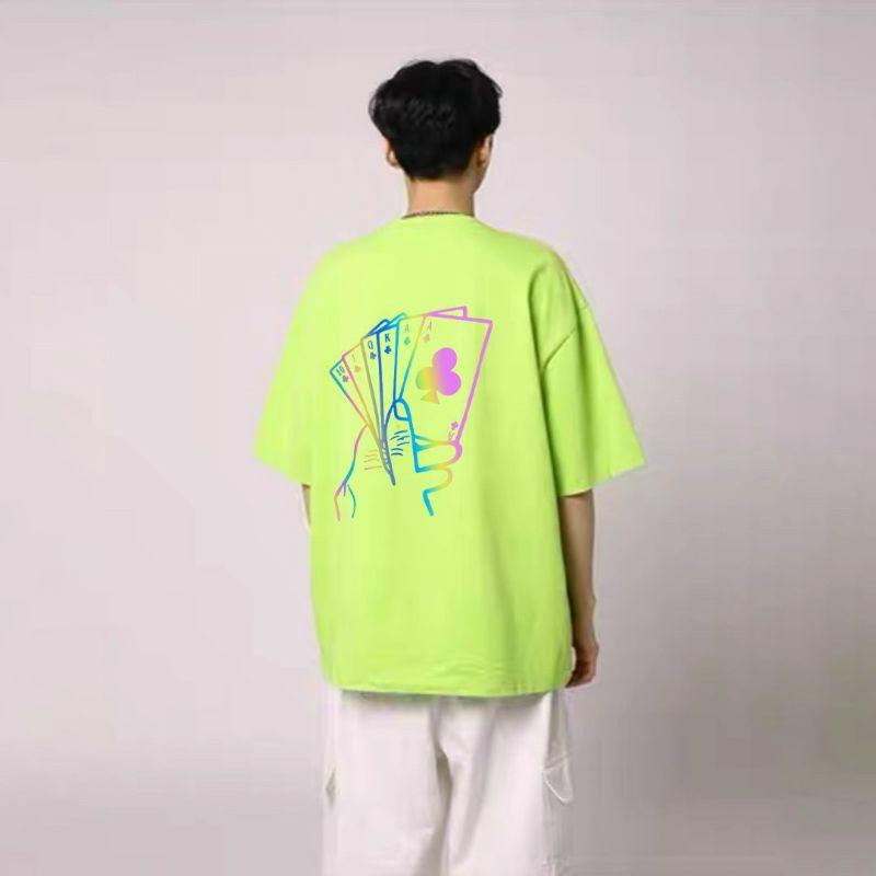 Áo thun nam phát sáng lá bài , áo thun cặp đôi , áo thun form rộng tay lỡ phản quang