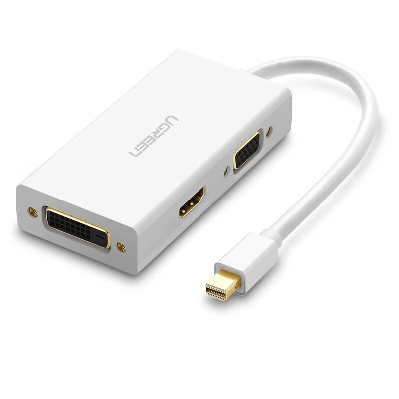 Bộ chuyển đổi Mini displayport sang HDMI/VGA/DVI màu trắng Ugreen 20417MD114 Hàng chính hãng