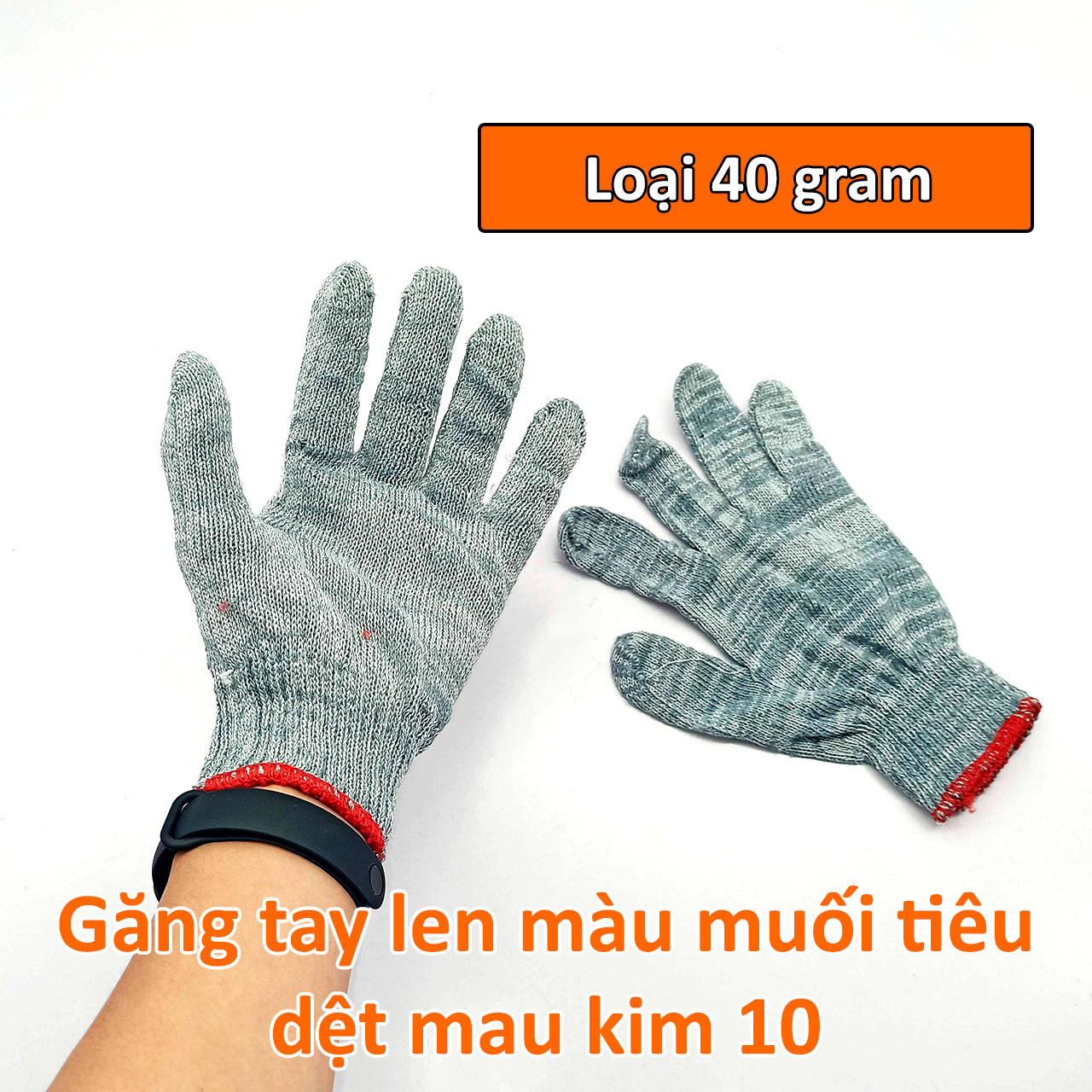 Găng tay len lao động màu muối tiêu loại 40gram dệt kim 10