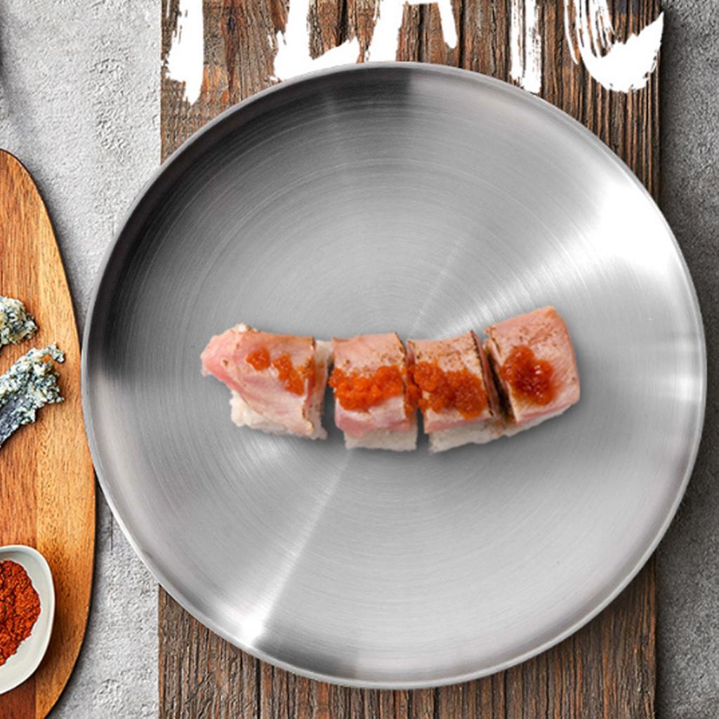 2Pcs Stainless Steel Round Plate Camping Serving Tray Dish Plate Kitchen