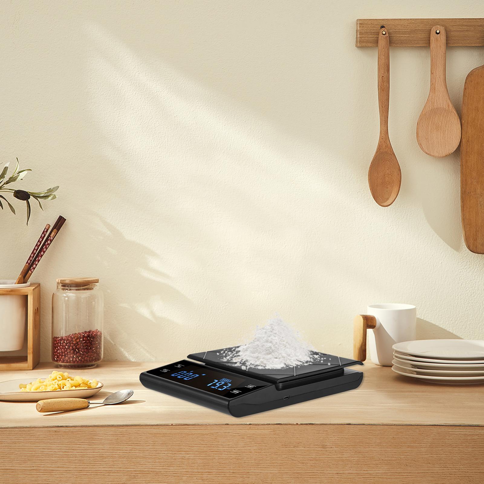 Digital LED Touch Kitchen Scale 3kg/ 0.1g High Precision Time Counting Coffee Brewing Scale Portable Electronic Food Scales with Unit Change/ Tare for Cooking Baking