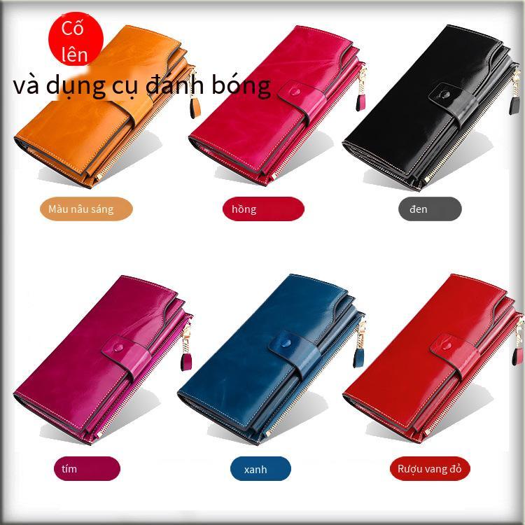 Phong cách mới nhất bán chạy ví mới da sáp dầu Clutch túi đựng tiền xu nữ đựng thẻ hóa đơn lớn kẹp ví dài