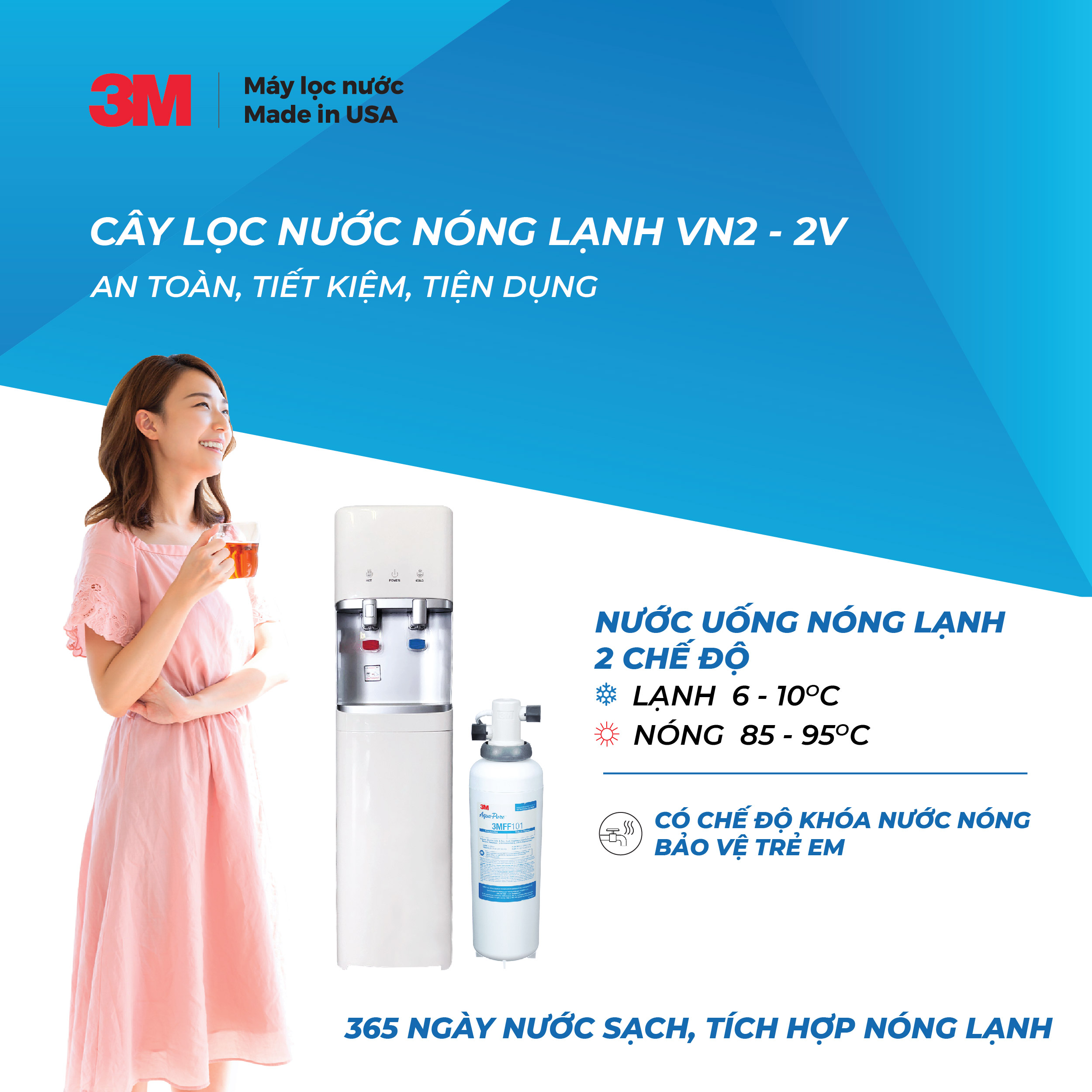 Máy lọc nước nóng lạnh VN2-2V ( Dùng lọc 3M FF100 )  - hàng chính hãng