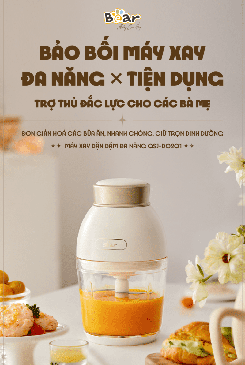 Máy xay ăn dặm 0.6L Bear QSJ-D02Q1. HÀNG CHÍNH HÃNG