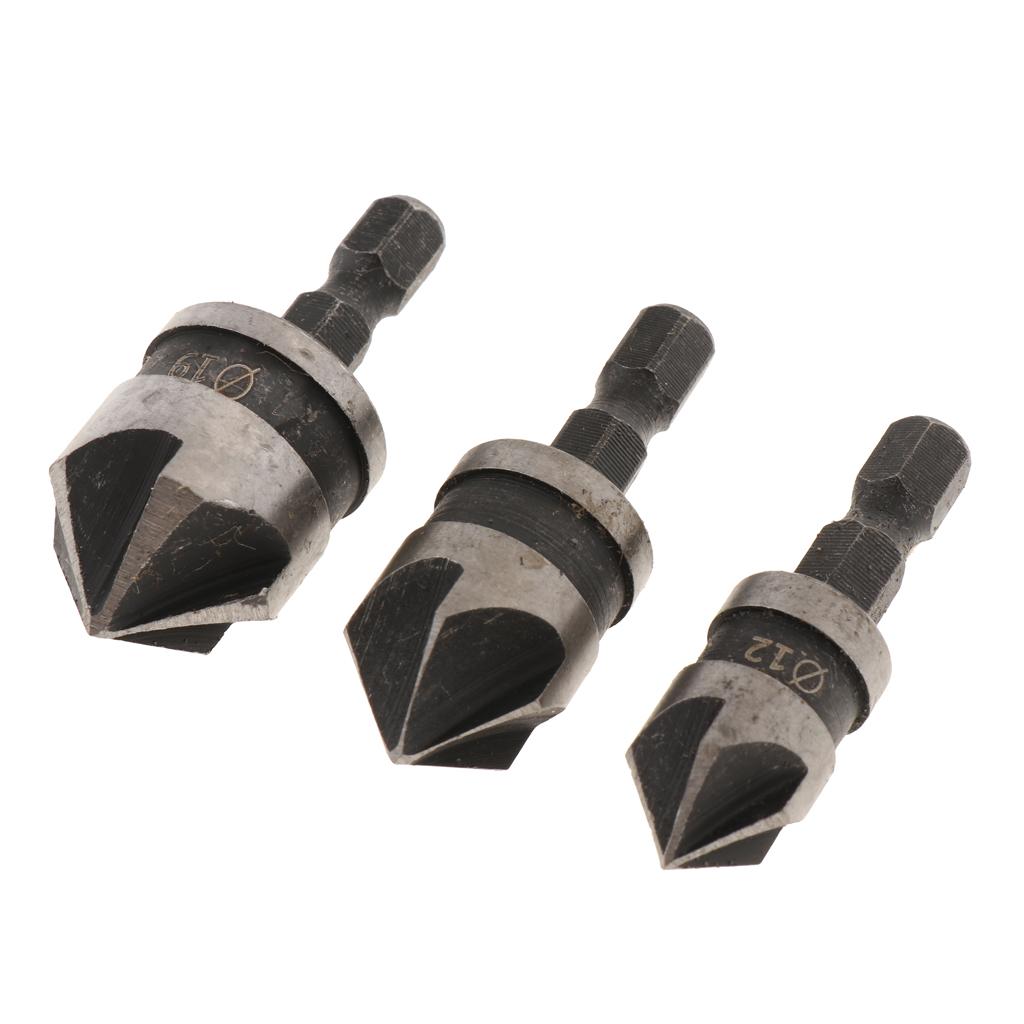 3Pcs 90 Degree Countersink Drill Bit, Deburring Metal Wood Drill Bit Set
