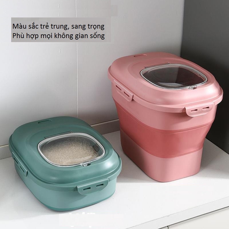 Hộp lưu trữ gạo 25kg có nắp đậy trong suốt chống côn trùng, có thể gấp gọn , màu sắc giao ngẫu nhiên - Hàng chính hãng