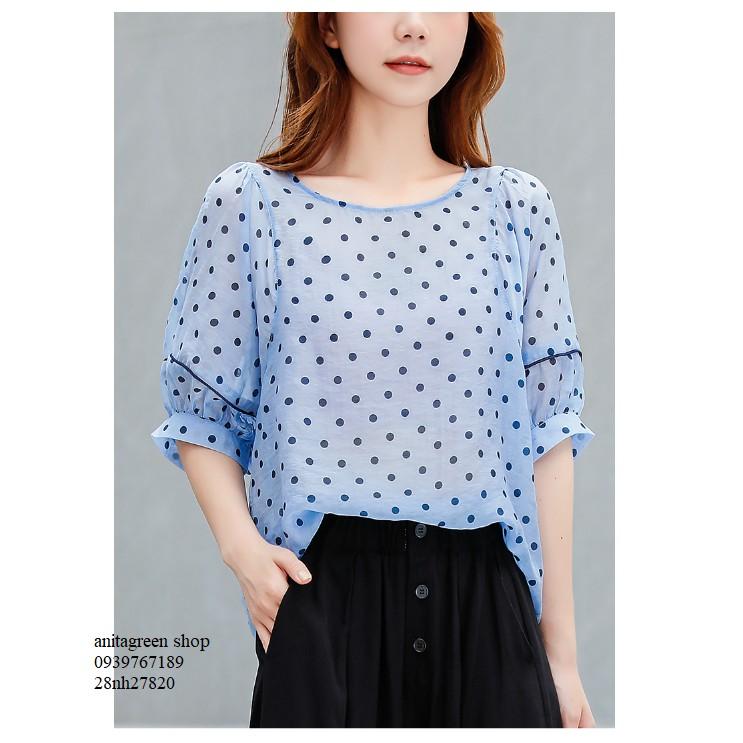 Nh28820-ÁO KIỂU NỮ CHẤM BI TAY PHỒNG