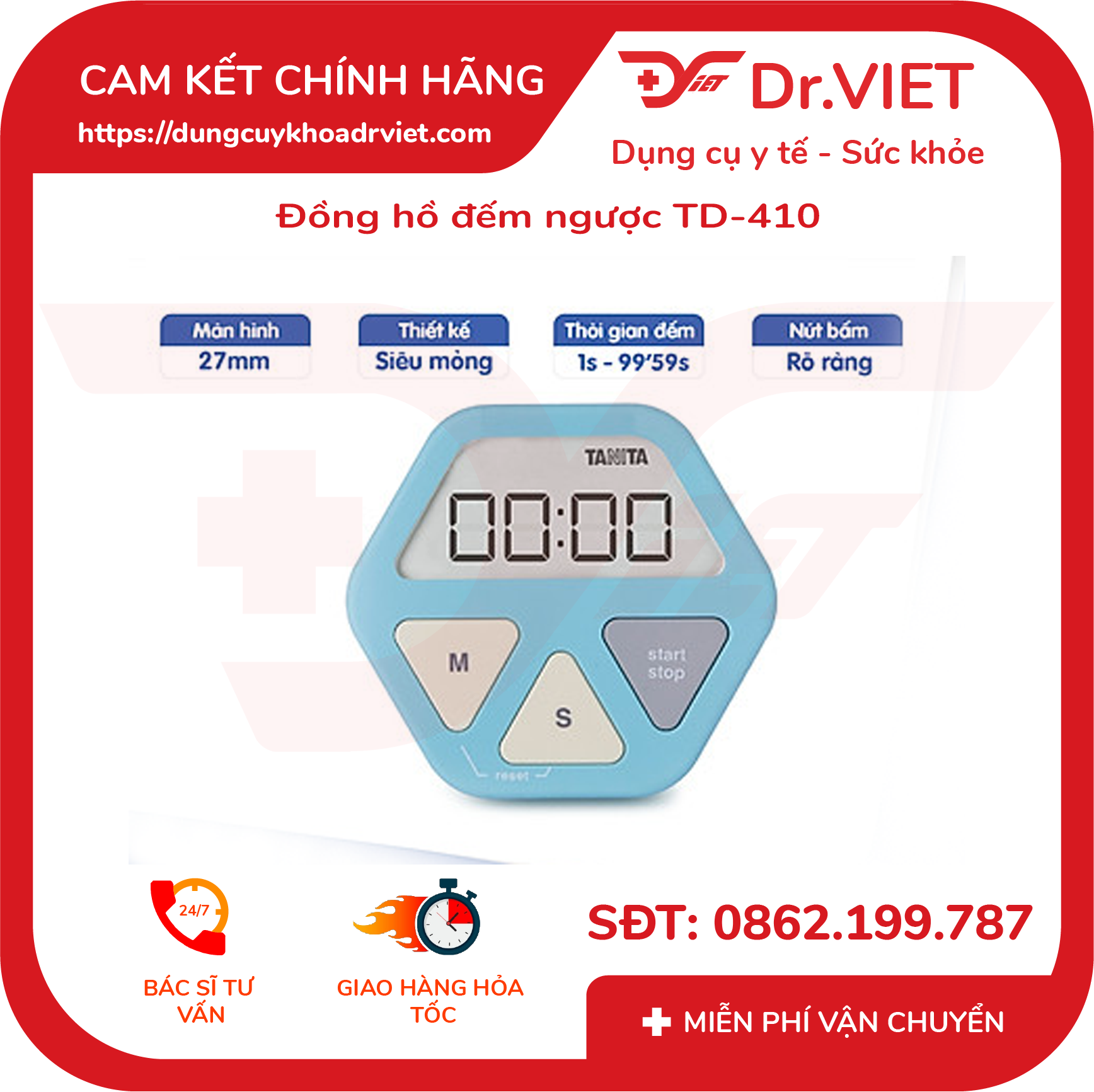 Đồng hồ đếm ngược TD-410 (dùng trong nấu ăn, học tập, tính thời gian trong salon tóc hay các cuộc thi) Lucass - Dr Viet