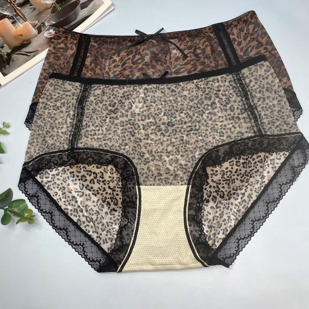 Quần lót ren lưới nữ hoạ tiết da báo , quần lót bigsize mông trên 100 cm 6251