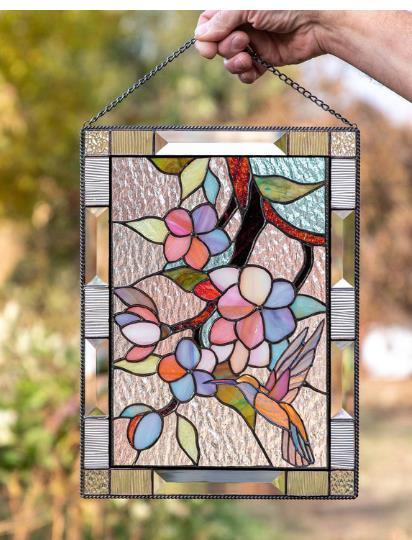 2x Stained Glass Window Panel  Handcrafted  w/ Chain
